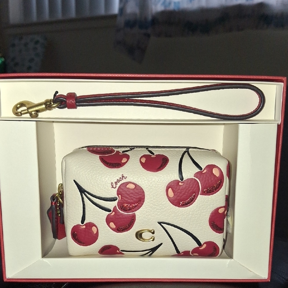 Coach Mini Cosmetic Case 🍒Cherry Print - Picture 2 of 7